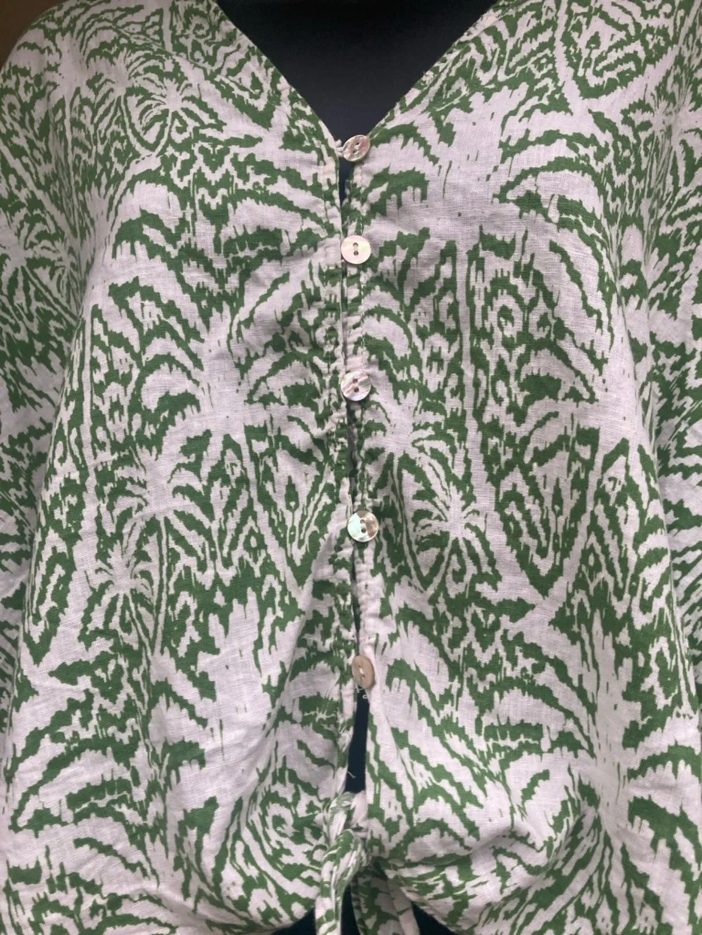 Panama Jack Green and White Printed Tie-Front Button-Down Top - Picture 2 of 7